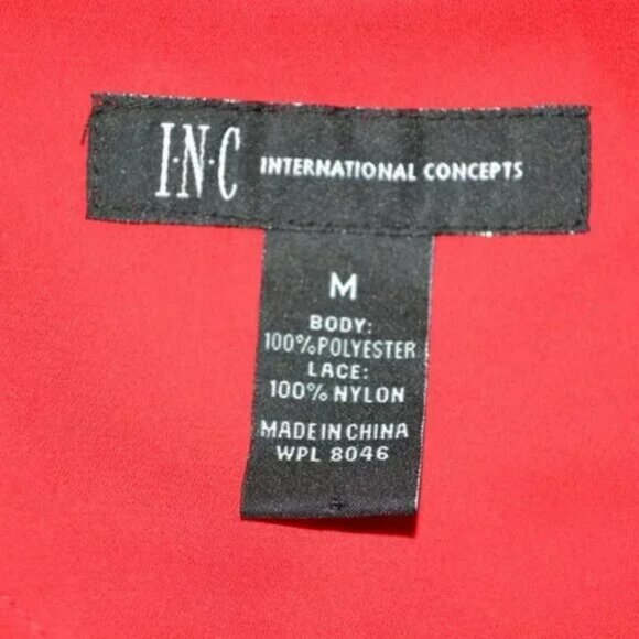INC Christmas Red Lace Sleeve Cross Body Surplice Faux Wrap Dress Top Blouse M - Picture 8 of 8